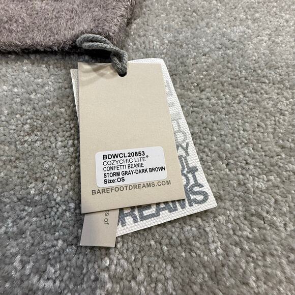 Barefoot Dreams NWT Cozy Chic Lite Confetti Beanie Hat Storm Gray Dark Brown - Picture 8 of 8